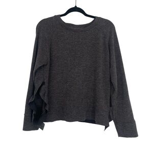 Zara Womens Cabin Core Long Sleeve Ruffled‎ Grey Crew Neck Cut Out Sweater Sm